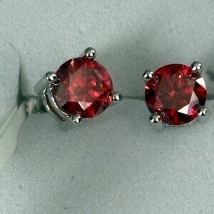 925 Sterling Silver Stud Earrings Red Moissanite 1 Ct